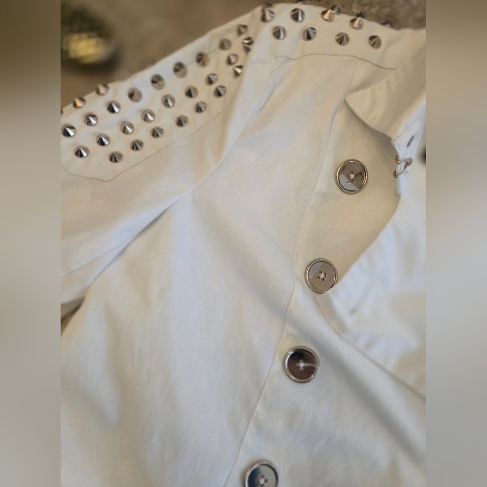 Sam Edelman White Spiked Trench Coat Sz S - Picture 6 of 10
